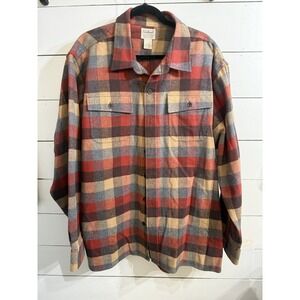 LL Bean Chamois‎ Check Plaid Flannel Traditional Fit Mens 2XL Apple Cinnamon